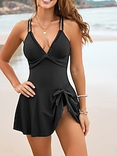 economico Costumi interi-Per donna Costumi da bagno Tankini Due pezzi Costume da bagno Controllo della Pancia Vita alta Snello Senza schiena Vacanza Abbigliamento da Spiaggia Tinta unica Scollo a V Senza Maniche Costumi da