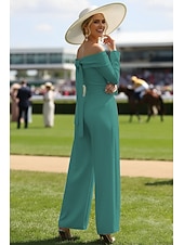 abordables Monos de mamá-Mono Hasta el Suelo Vestido Derby Vestido de Madrina Manga Larga Hombros Caídos Elegante El derby de Kentucky con Un Color