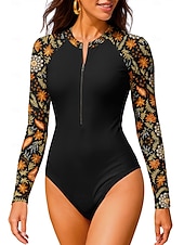 preiswerte One Pieces Rash Guards-Damen Regulär Anti UV Shirt Badeanzug Badeanzug Bademode Blumen Paisley-Muster Tropisch mit integriertem BH UPF50+ UV Schutz Elastisch Langarm Bademode Bodysuit Surfen Strand Wassersport Sommer