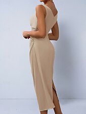 preiswerte Einfaches Kleid-Damen Midikleid Satinkleid Partykleid Figurbetontes Kleid Elegant Mode Modern Outdoor Urlaub Ausgehen Normale Passform Einfach Ärmellos Wasserfallausschnitt Hellgrün Grün Aprikose Sommer Frühling