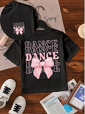 preiswerte Mädchens 3D verspielter Humor-100% Baumwolle Kinder Mädchen Schwarz Grafik Schleife T-Shirt Rundhalsausschnitt Kurzarm Urlaub Sport &amp; Outdoor Alltagskleidung Sport Mode Lässig Drucken Sommer Frühling