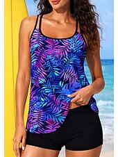 abordables Surf Tankinis &amp; Bikinis-Femmes Standard Maillot Anti UV Maillot de bain à imprimé floral Maillots de bain tankini Floral Tropical Blocage de couleurs 2 pièces Coussin amovible Boyleg Protection Solaire UV UPF50+ Élastique