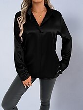 economico Bluse Semplici-Per donna Camicia Camicia in raso Camicia casual Blusa Bottoni Semplice Elegante Essenziale Classico Manica Lunga Colletto a Camicia Top Regolari Quotidiano Ferie Uscire Nero Bianco Rosso Blu Reale