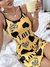 olcso Női hálóingek és hálópólók-Női Hálóing Alkalmi Kényelmes Szív Szerelem Napi Otthon Ujjatlan Szíj Medence Fekete Sárga Arcpír rózsaszín Rubin Nyár Tavasz Normál