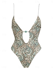 preiswerte Einteilige Badeanzüge-Damen Badeanzug Einteiler Monokini Bademode Bauchkontrolle Hohe Taille Schlank Rückenfrei Urlaub Strandbekleidung Paisley-Muster V Ausschnitt Ärmellos Badeanzüge