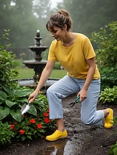 رخيصةأون قباقيب نسائية-أحذية نسائية صفراء مقاومة للماء للحديقة - أحذية خفيفة الوزن سهلة الارتداء للبستنة، والعمل في الهواء الطلق، واستخدام الفناء، والشاطئ، والأيام الممطرة