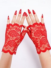 baratos Casamento ACC-Luvas femininas de renda, confeccionadas em renda de poliéster, disponíveis em diversas cores, perfeitas para casamentos, festas e ocasiões especiais.