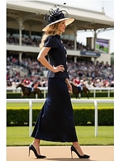 cheap Mom's Dress Sets-Mermaid Trumpet Ankle Length Derby Dress Mother of the Bride Dress Short Sleeve High Neck Elegant Kentucky Derby with Flower
