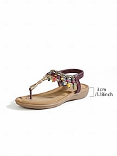 economico Sandali Piani-sandali da donna bohémien con cinturino a T e ciondoli di perline colorate – stile etnico vintage, comode scarpe basse da passeggio per vacanze al mare e località estive