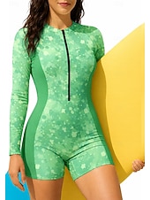 levne Rash guardy One Piece-Dámské Ochrana proti vyrážce Plavky Boyleg Květinový Zapni Vyjímatelné vycpávky Přední zip UV ochrana proti slunci UPF50+ Ultra lehký (UL) Dlouhý rukáv Plavky Ochrana proti vyrážce Surfování Plážov