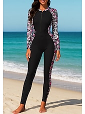 abordables Rash Guards de Una Pieza-Mujer Camiseta Protección Solar Surf Camiseta de protección solar de cuerpo completo Traje de surf de una pieza Flores Tropical Bloqueo de color Cerrar con sujetador incorporado Cremallera delantera