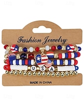 Недорогие Аксессуары-Юбилейный комплект многослойных браслетов для женщин к 250-летию США - сплавной материал с различными подвесками идеально подходит для Дня независимости и празднования в США