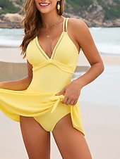 economico Costumi interi-Per donna Costumi da bagno Tankini Due pezzi Costume da bagno Controllo della Pancia Vita alta Snello Senza schiena Vacanza Abbigliamento da Spiaggia Tinta unica Scollo a V Senza Maniche Costumi da