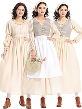 250e anniversaire des États-Unis 19ème siècle années 1800 Robe Prairie Ensemble bonnet et tablier Manches longues Fille pionnière Epoque Coloniale Pionnier Guerre d'indépendance américaine Déguisement
