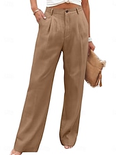 preiswerte Wesentliche Falsche Unterteile-Damen Kunstbaumwollleinen Weites Bein Freizeithose Sommerhose Urlaub Streetwear Basic Volle Länge Mittlere Taillenlinie Einfach Tasche Atmungsaktivität Bequem Unelastisch Täglich Outdoor Urlaub Blau