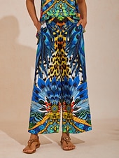 billiga Byxor-djungelvilt fest silkeslen satinfjäderbyxor