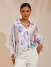 halpa Puserot &amp;amp; Paidat-eteerinen meduusa-ajelehtiva silkkinen satiinipaita