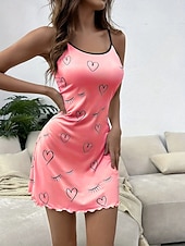 preiswerte Damen Nachthemden und Sleepshirts-Damen Nachthemd Lässig Komfort Herz Täglich Heim Ärmellos Träger Blau Rosa Grün Beige Sommer Frühling Normale Passform