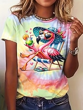 お買い得  動物のTシャツ-女性用 Tシャツ プリント グラフィック 動物 ヴィンテージ スタイリッシュ クラシック 半袖 クルーネック レギュラートップス 日常 週末 ブルー ホワイト イエロー ピンク 夏 春 秋 冬
