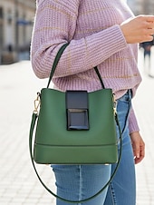 お買い得  ハンドバッグ＆トートバッグ-女性用フェイクレザーバケットバッグ - 多用途のショルダーバッグとクロスボディスタイル、複数の色、カジュアルからセミフォーマルまで使えるトレンディで丈夫なバッグ