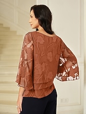  Жен. Топы из шифона Элегантный стиль Вырез под горло Коралловый красный Лето Весна Осень