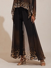 preiswerte Damenhosen-Chiffon-Strickhose mit Farbverlauf und Leopardenmuster, weites Bein, perfekt für Urlaubspartys