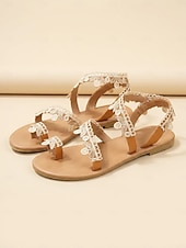 voordelige Bruid-Ivoorwitte kanten platte sandalen voor dames, elegante boho bruidsschoenen voor een strandbruiloft