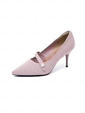 abordables Pompes Classiques-Women's Burgundy Pointed Toe Knit Pumps with Pearl Strap Accent – Comfortable High Stiletto Heels for Daily Commuting, Office Wear &amp; Elegant Professional Ladies