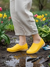 رخيصةأون قباقيب نسائية-أحذية نسائية صفراء مقاومة للماء للحديقة - أحذية خفيفة الوزن سهلة الارتداء للبستنة، والعمل في الهواء الطلق، واستخدام الفناء، والشاطئ، والأيام الممطرة
