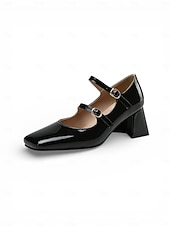 voordelige Mary Jane Pumps-Dames Mary Jane pumps met groene lakleren imitatieleer afwerking – vintage pumps met vierkante neus, dubbele band en gouden gespen, elegante retrostijl uit de jaren 50 voor dagelijks gebruik en