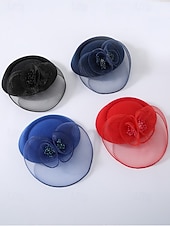 olcso Esküvő ACC-női poliészter kalap, többszínű virágos hálós koktél fejdísz, elegáns vintage stílus esküvőkre, esti vacsorákra, kerti partikra, versenyekre és hivatalos rendezvényekre