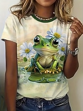 economico Maglietta Animali-Per donna Maglietta Stampato Grafico Animale Vintage Elegante Classico Manica Corta Girocollo Top Regolari Quotidiano Weekend Nero Verde chiaro Rosa Albicocca Estate Primavera Autunno Inverno