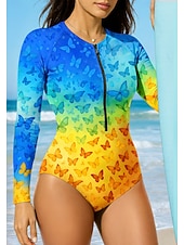 ieftine Rash guards One Piece-Pentru femei Regulat Bariere Iritatie Gradiant Abstract UPF50+ Uscare rapidă Ușor Manșon Lung Salopetă Tricou Înot Surfing Canotaj Plajă Vară