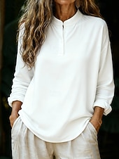 billiga Enkla blusar-Dam Popover skjorta Casual skjorta Blus Knappar Ensfärgat Dagligen Stylish Ledigt Långärmad Hög krage Vanliga toppar Dagligen Utomhus Vit Rodnande Rosa Rubinrött Grön Sommar Vår Höst