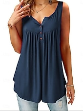 preiswerte Einfacher Tank-Damen Tank Top Gerafft Knöpfe Einfach Stilvoll Klassisch Lässig Ärmellos V Ausschnitt Normale Oberteile Täglich Wochenende Schwarz Weiß Wein Marineblau Fuchsie Sommer Frühling