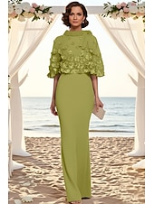 voordelige Vloerlengte-Tweedelig Tot de grond Feestjurk Cocktail jurk Bruiloft gast jurk Moeder van de bruid jurk Korte mouw Halve mouw Strakke ronde hals Ronde hals Elegant Formeel Bruiloft gast Familiebijeenkomst Chiffon