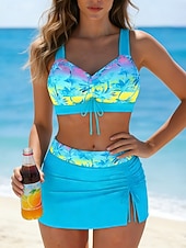 cheap Bikini Sets-Women's Swimwear Tankini 2 Piece Skirt Swimsuit Elegant Vacation Graphic Tropical V Neck Sleeveless Bathing Suits