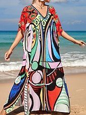 cheap Stripe&amp;Geometric Dress-Women's Maxi Dress Beach Dress Casual Dress Boho Dress Cover Up Elegant Fashion Modern Outdoor Vacation Going out Loose Fit Abstract Half Sleeve V Neck Blue Pink Royal Blue Orange Summer Spring