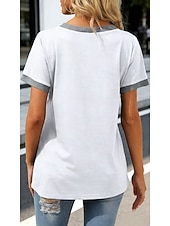 voordelige Effen t-shirt-Dames T-shirt Lapwerk Zak Kleurenblok Effen Kleur Stijlvol Casual Korte mouw V-hals Lange tops Dagelijks Uitgaan Zwart Wit Rood Grijs Zomer Lente
