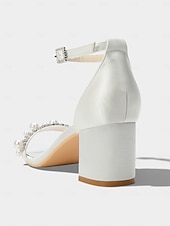 halpa Morsian-Naisten norsunluunväriset kristallipalikkakorkosandaalit, elegantit nilkkaremmillä varustetut hääkengät moderneihin kaupunkihäihin