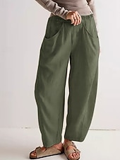 voordelige Bodems-Dames Broek met linnenlook Zomerbroek Wijde broek Harembroek Vakantie Modieus Basic Volledige lengte Natuurlijk Effen Zak Elastische taille Comfort Sneldrogend Zacht Inelastisch Streetwear Strand