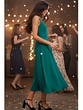 voordelige Lange Jurken en Gowns-A-lijn Over de knie Bruiloft gast jurk Formele jurk Avondjurk Galajurken Elegant Mouwloos Sweetheart halslijn Schoolfeest Formeel Stretchstof met Plooien Effen kleur