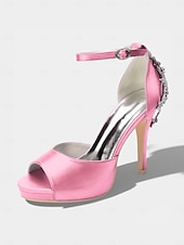 preiswerte Braut-Elegante Brautsandalen aus elfenbeinfarbenem Satin mit Knöchelriemen und Kristallverzierung an der Ferse – perfekt für eine Hochzeit in der Stadt.