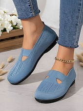 voordelige Platte damesschoenen-Paarse, ademende gebreide ballerina's voor dames met een brede pasvorm – lichtgewicht, elastische instapschoenen, minimalistische casual stijl voor wandelen, werk, reizen en dagelijks comfort.