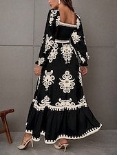 abordables Vestido Boho de Vacaciones-Mujer Vestido maxi Vestido de una línea Vestido de flores Elegante Moda Moderno Exterior Vacaciones Fiesta Ajuste regular Floral Manga Larga Escote Cuadrado Negro Burdeos Marrón Albaricoque Primavera
