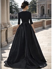 voordelige Mama&amp;#39;s jumpsuits-Broek Strijksleep Moeder van de bruid jurk 3/4 mouw V-hals Elegant Eenvoudig Zwart jurkje Bruiloft gast Formele avonden Stretchstof met Effen kleur