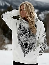 economico Top Viking-Per donna Felpa con cappuccio Patchwork Stampato Tasca Frontale Grafico Animale Geometrico Vintage Casual Boho Manica Lunga Con Cappuccio Top Regolari Casuale Streetwear Abbigliamento Quotidiano