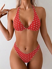 economico Bikini-Per donna Costumi da bagno Bikini Due pezzi Taglio alto Costume da bagno Snello Senza schiena Vacanza Abbigliamento da Spiaggia A Pois All'americana Senza Maniche Costumi da bagno