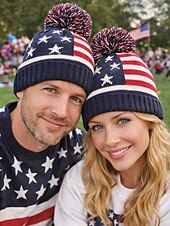  Yhdysvallat 250-vuotisjuhlan unisex patrioottinen neulottu pipo pom-pomilla tähtien ja viivojen Amerikan lipun muotoilu pehmeä talvinen neulottu hattu rento festivaalityyli