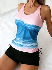 halpa Tankini-uimapuvut-Naisten Uima-asut Tankini 2 kpl Korkea vyötärö Uimapuku Vatsatuki Korkea vyötärö Ohut Avoin selkä Loma Ranta-asut Ombre U kaula-aukko Hihaton Uimapuvut